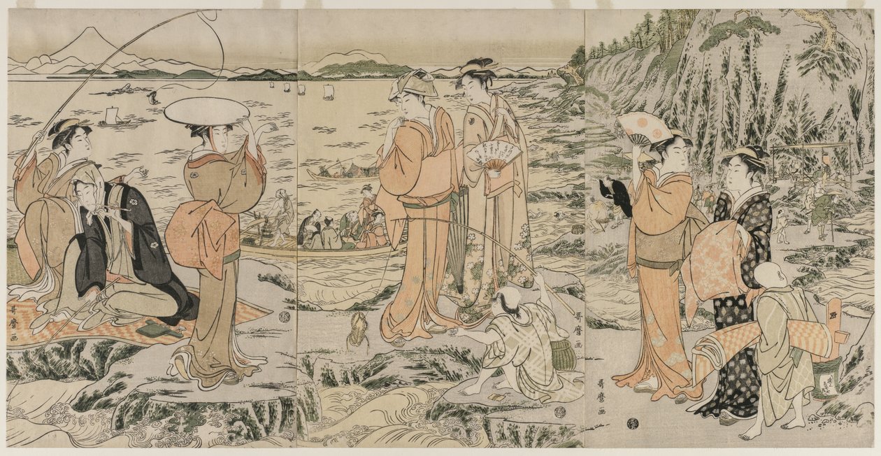 الصيد على صخرة لوح التقطيع في Enoshima بواسطة كيتاجاوا أوتامارو