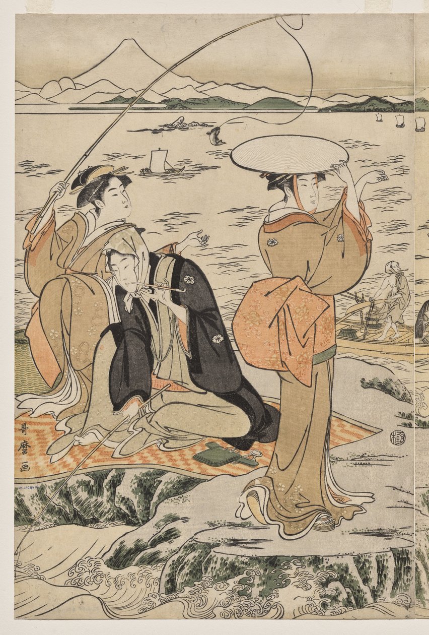 الصيد على صخرة لوح التقطيع في Enoshima بواسطة كيتاجاوا أوتامارو