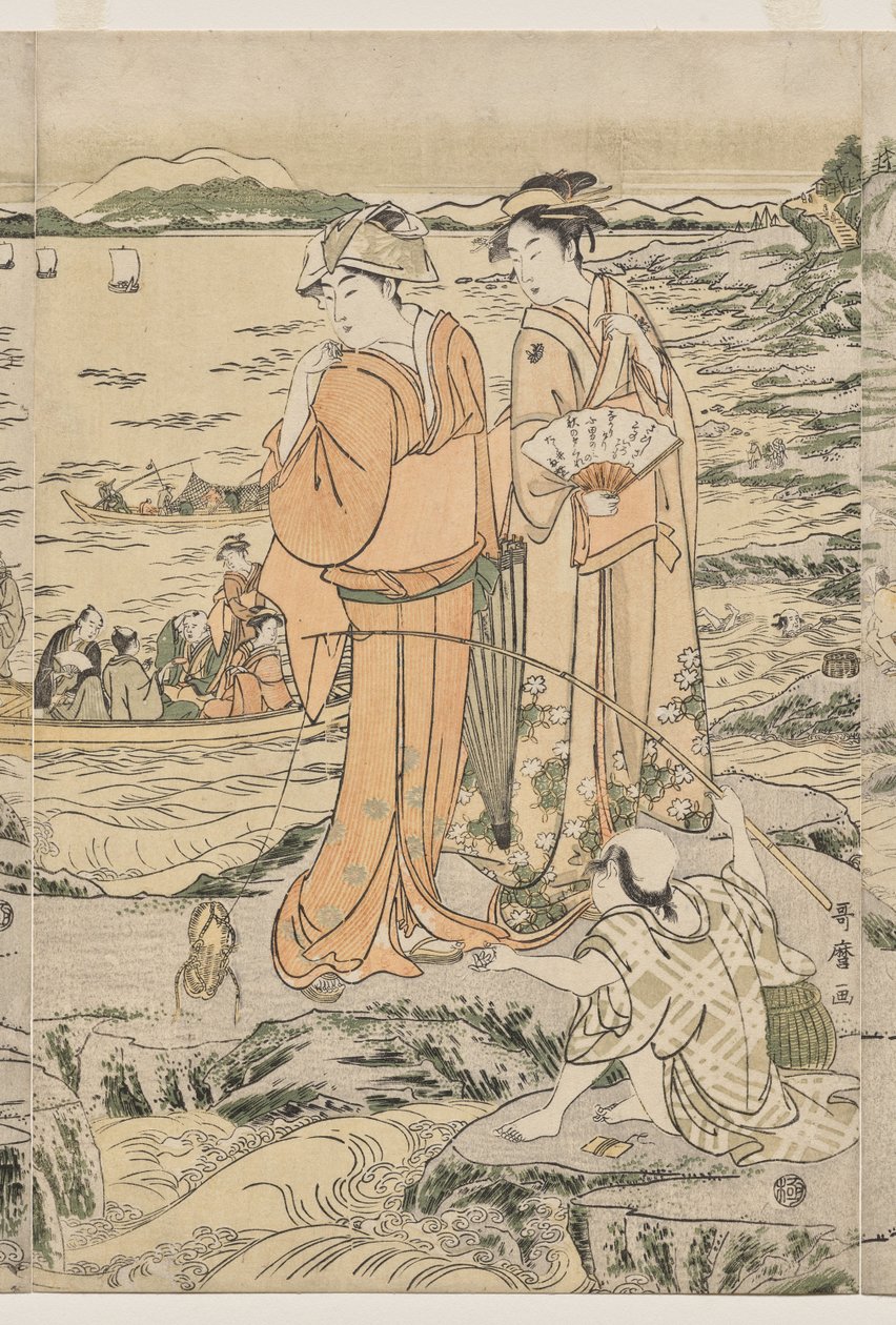 الصيد على صخرة لوح التقطيع في Enoshima بواسطة كيتاجاوا أوتامارو