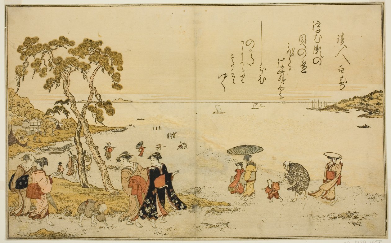 جمع القذائف في انخفاض المد ، من الكتاب المصور "هدايا من المد والجزر (Shiohi no tsuto)" بواسطة كيتاجاوا أوتامارو