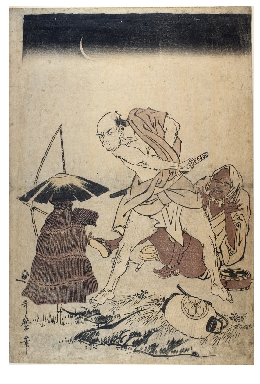 رجل يهدد الفزاعة في ليلة مظلمة ، حوالي 1758-1806 (طباعة خشبية بدون ورق) بواسطة كيتاجاوا أوتامارو
