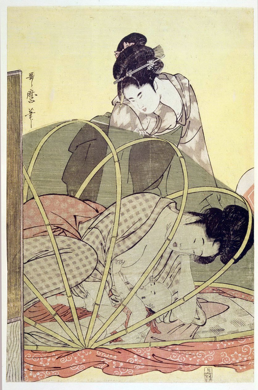 أم ترضع طفلها تحت ناموسية حسب أوتامارو ، كيتاجاوا (1753-1806) ، ج. 1795 - نقش خشبي ملون ، 37،6 × 24،6 - مجموعة خاصة بواسطة كيتاجاوا أوتامارو