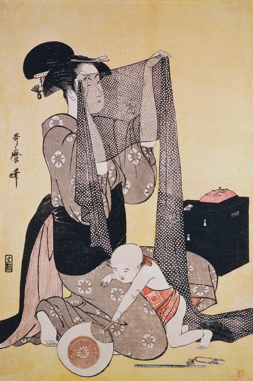 Needlework, ca 1794, by Kitagawa Utamaro (1753-1806), woodcut, Japan, Edo period بواسطة كيتاجاوا أوتامارو