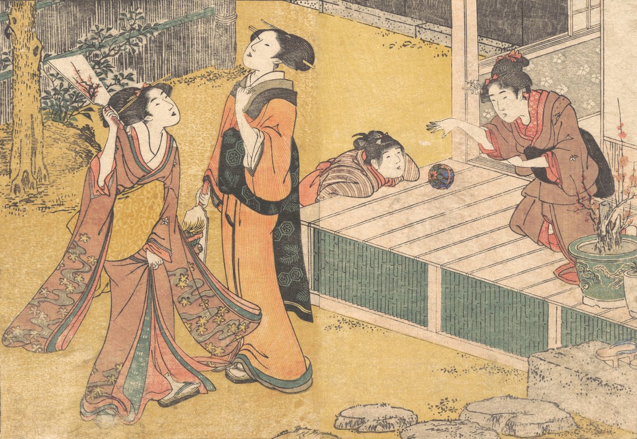 ألعاب رأس السنة الجديدة ، من الكتاب المطبوع زهور فورسيزونز شيكي نو هانا ، 1801. بواسطة كيتاجاوا أوتامارو