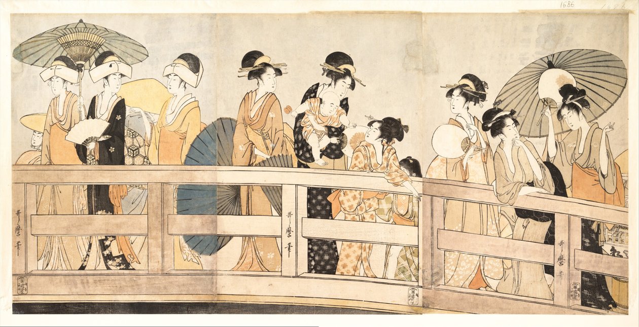 في الأعلى وأسفل جسر Ryogoku ، ج. 1800 بواسطة كيتاجاوا أوتامارو