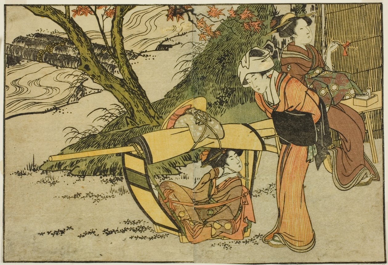 نزهة لمشاهدة القيقب في الخريف ، من الكتاب المصور "كتاب مصور: زهور الفصول الأربعة (Ehon shiki no hana)" المجلد. 2 بواسطة كيتاجاوا أوتامارو