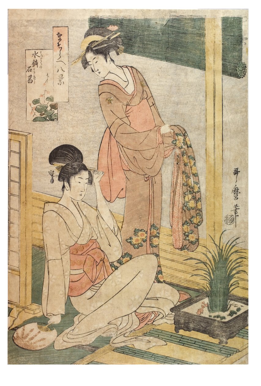 Sweetflag والصخور في حوض ماء من سلسلة تقليد المناظر الثمانية ، 1797-1798 (طباعة خشبية على الورق) بواسطة كيتاجاوا أوتامارو