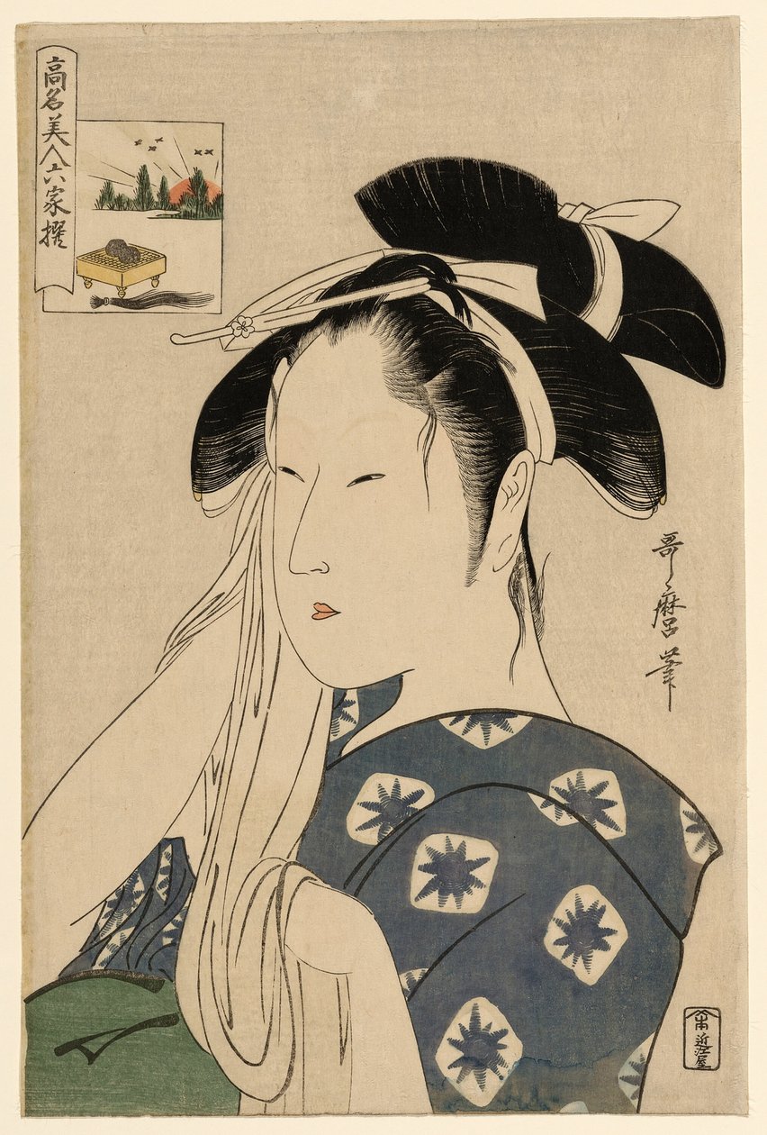 أرملة أساهية ، من سلسلة "مشاهير الجمال المشابهين للشعراء الستة الخالدين" ("Komei bijin rokkasen") بواسطة كيتاجاوا أوتامارو