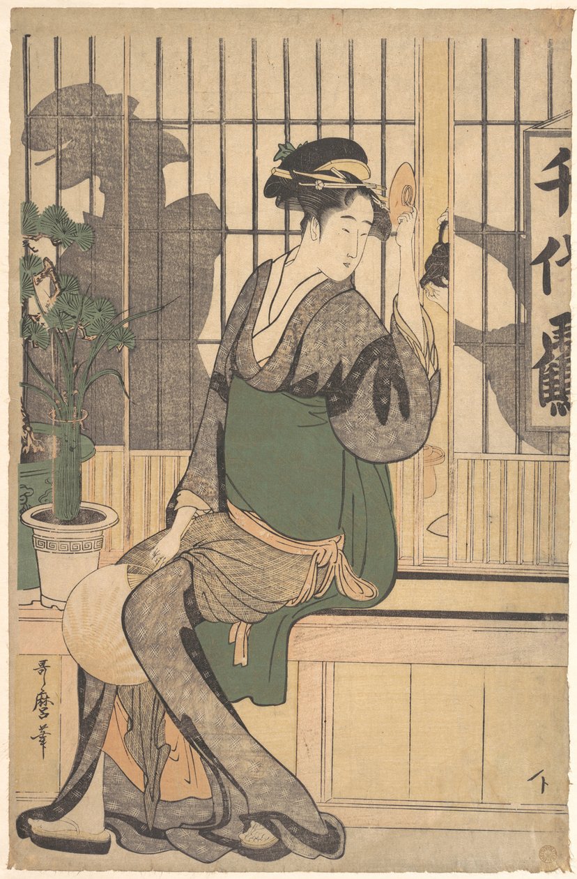 The Chiyozuru Teahouse Shadows on the Shoji ، 1790s بواسطة كيتاجاوا أوتامارو
