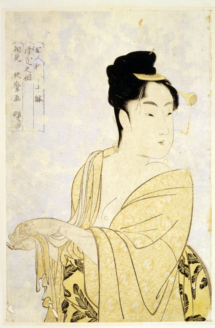 النوع الخالي من الخيال ، من سلسلة عشرة أنواع في الدراسة الفيزيولوجية للمرأة par Utamaro ، Kitagawa (1753-1806) ، ج. 1793 - نقش خشبي ملون ، 34.2 × 22.6 - مجموعة خاصة بواسطة كيتاجاوا أوتامارو
