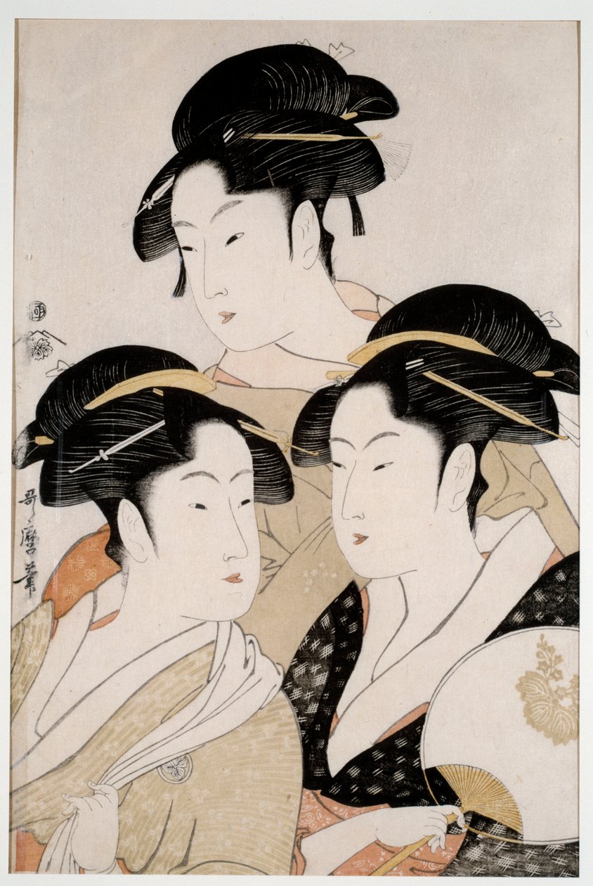 ثلاث أجمل من عصرنا. طبعة يابانية بواسطة أوتامارو كيتاجاوا (1753-1806) بأسلوب أوكييو إي ، حوالي عام 1794. باريس ، متحف غيميت بواسطة كيتاجاوا أوتامارو