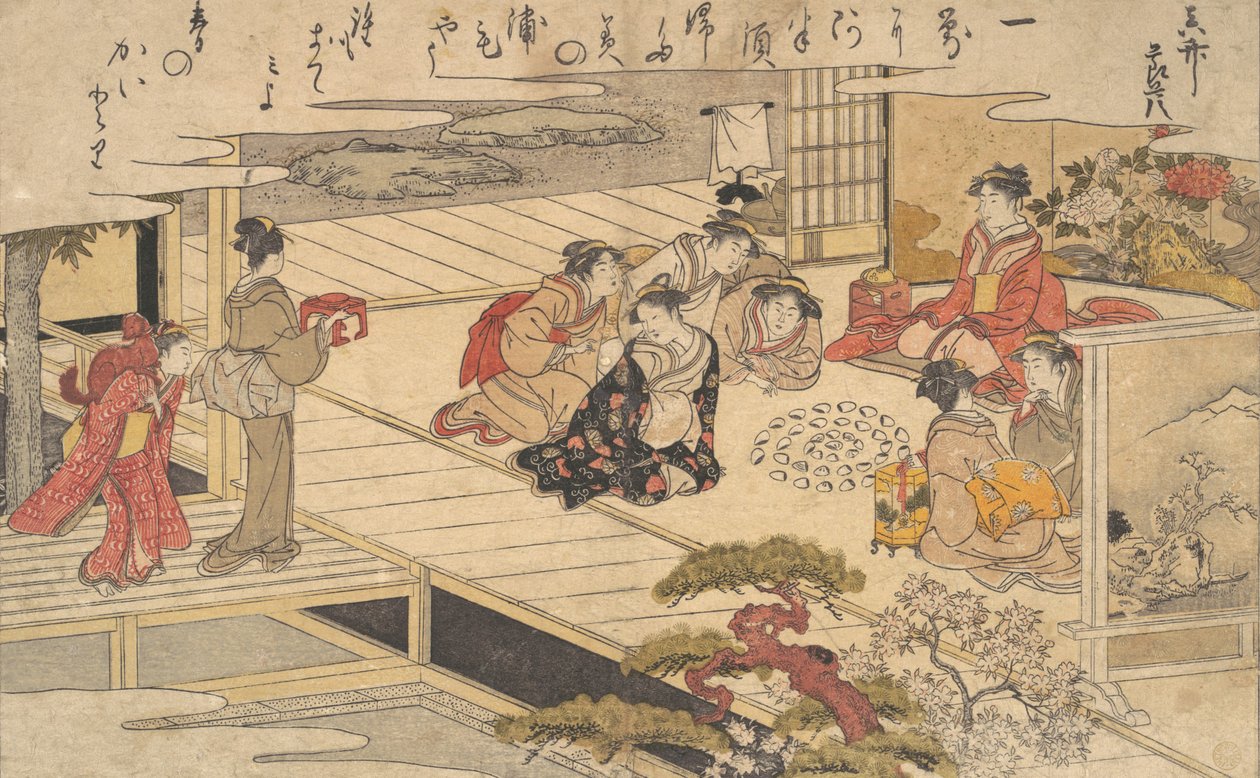 نساء يلعبن لعبة بالصدف 1790. بواسطة كيتاجاوا أوتامارو