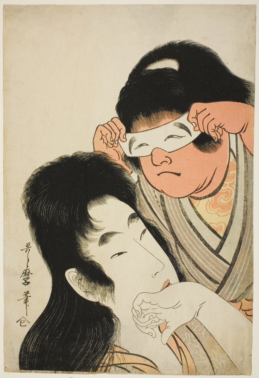 Yamauba مع Kintaro يحملان قناع لعبة بواسطة كيتاجاوا أوتامارو