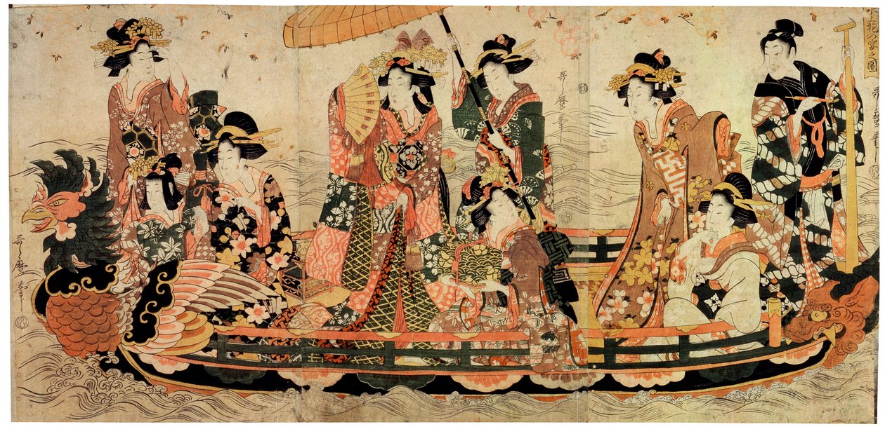 زهر الكرز يشاهد هانامي ، أوائل القرن التاسع عشر. بواسطة Kitagawa Utamaro II