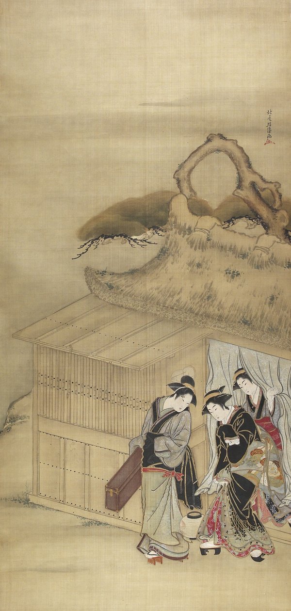 Nikuhitsu ukiyo-e: الغيشا في طريقها إلى مهمة ليلية ، ج. 1784 بواسطة Kitao Masanobu