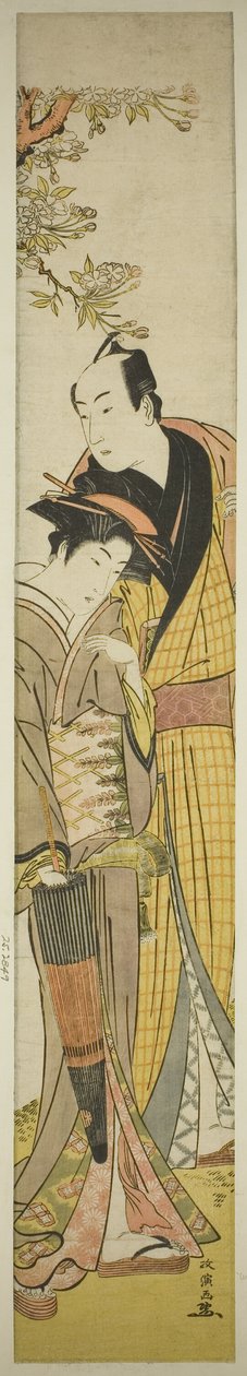 زوجين شابين تحت شجرة الكرز بواسطة Kitao Masanobu