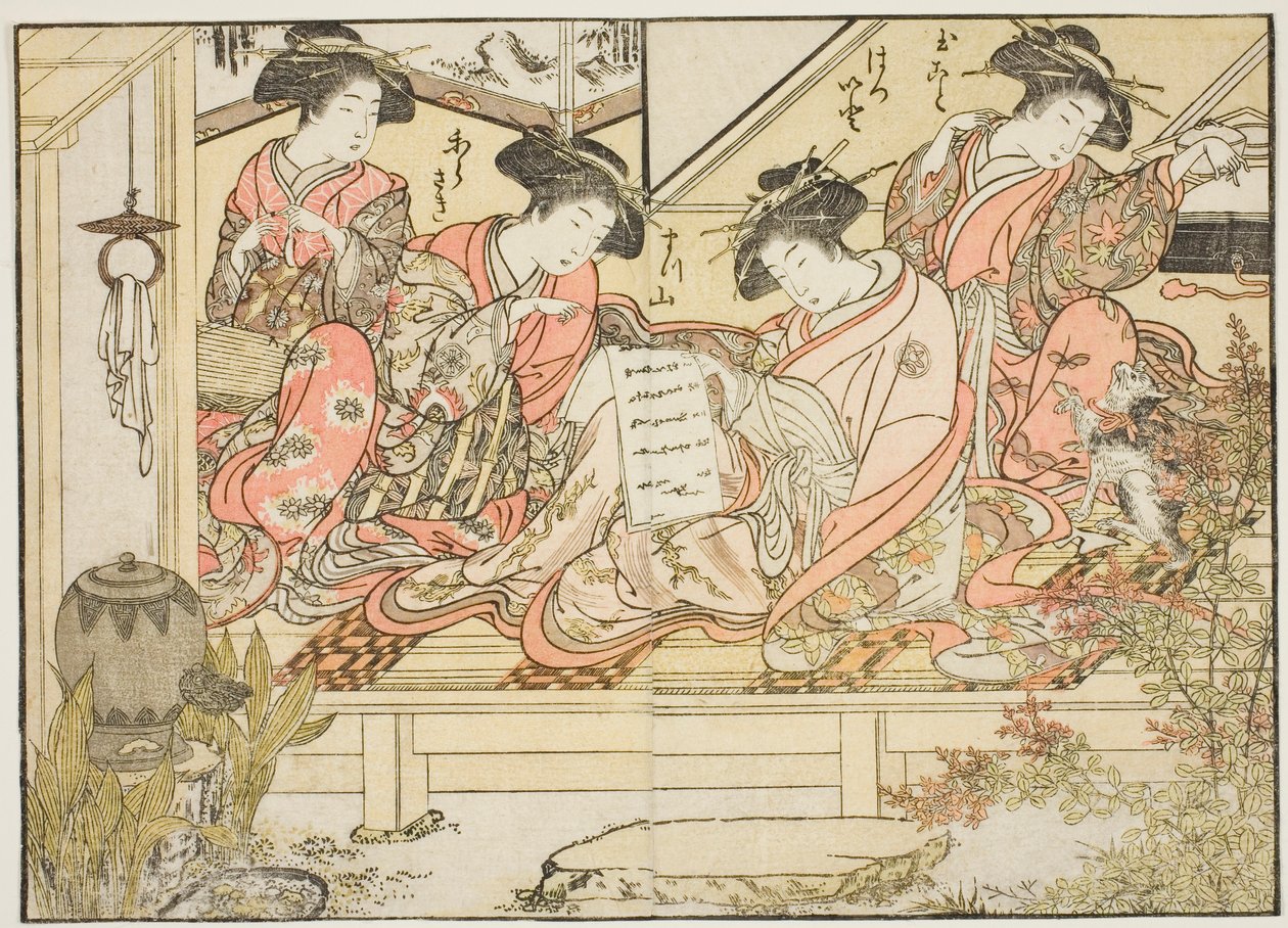المحظيات من ماتسوبايا ، من كتاب "مرآة النساء الجميلات في أحياء المتعة (Seiro bijin awase sugata kagami)" المجلد. 2 بواسطة Kitao Shigemasa
