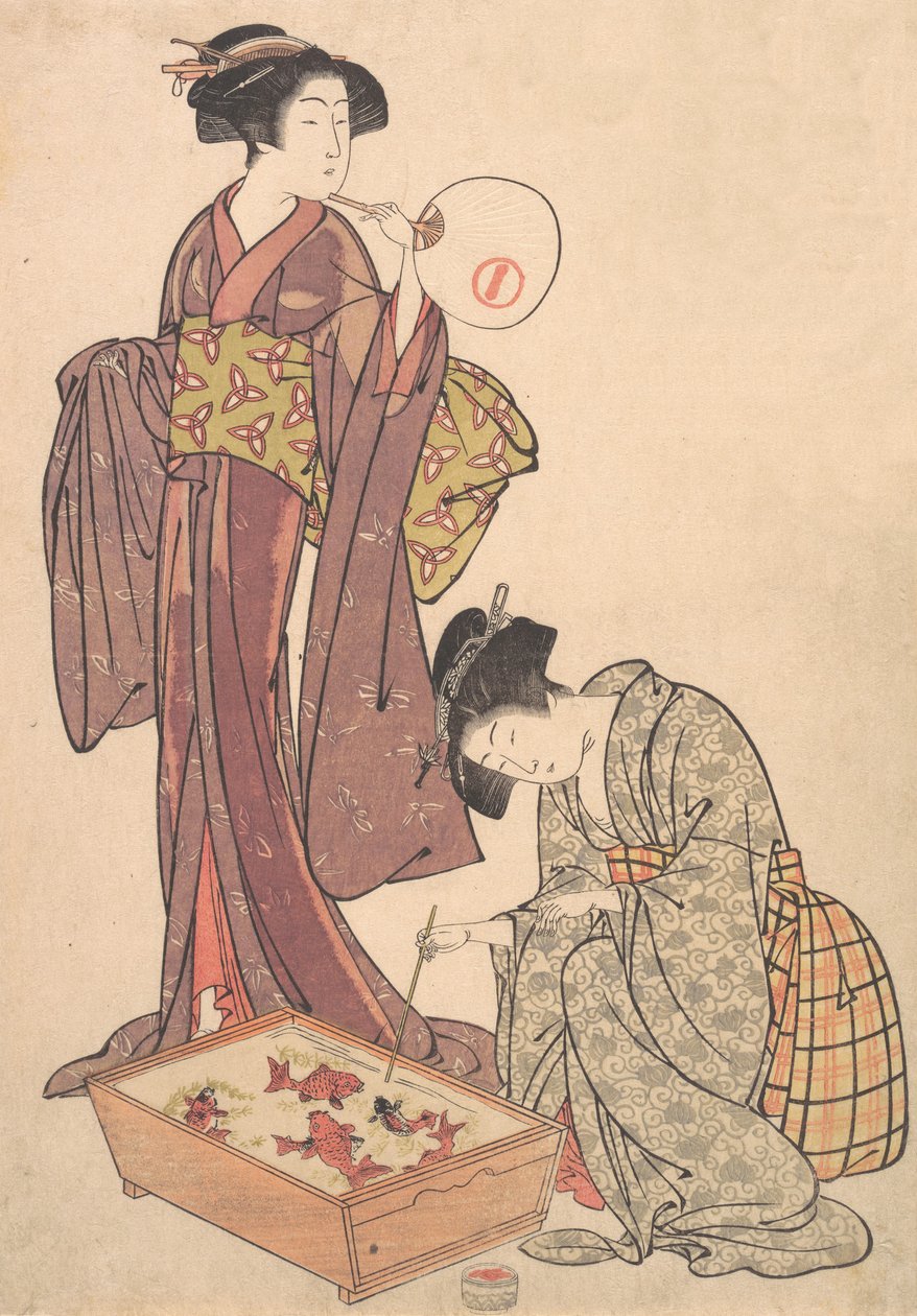 امرأتان تطعمان السمك ، 1739-1820. بواسطة Kitao Shigemasa