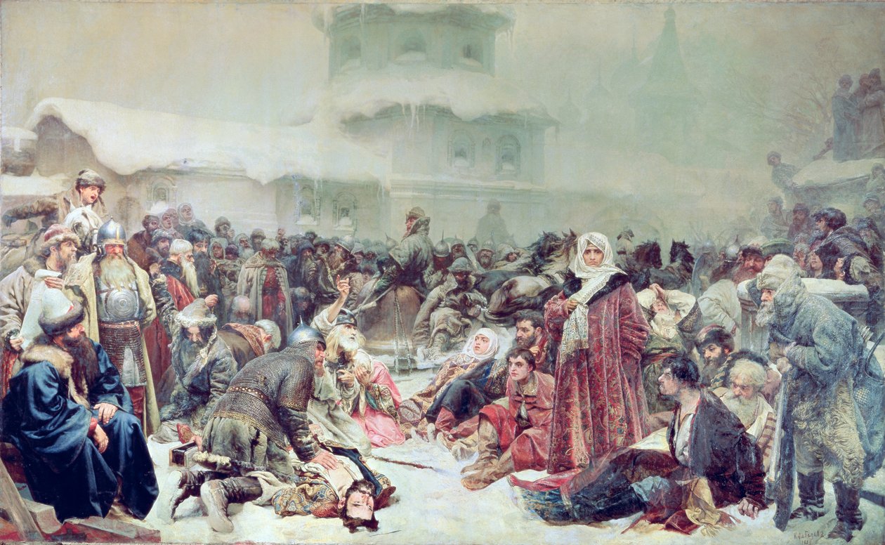 تدمير نوفغورود على يد القيصر إيفان الثالث (1440-1505) 1889 بواسطة Klavdiy Vasilievich Lebedev