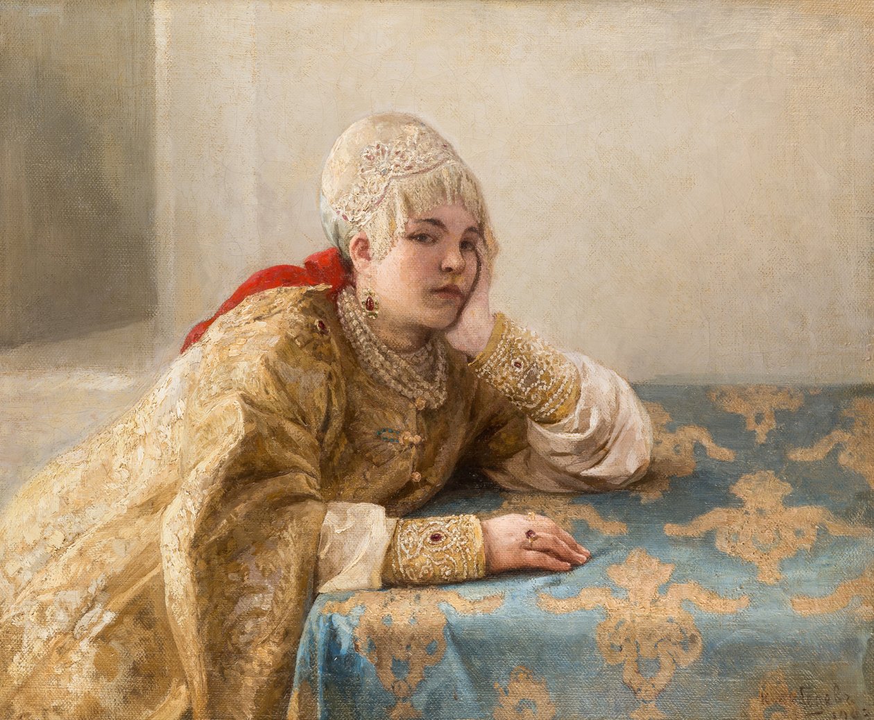 فيل دي بويار (بويار) - ابنة بويار ، ليبيديف ، كلافي (كلافي) (1852-1916). زيت على قماش بواسطة Klavdiy Vasilievich Lebedev