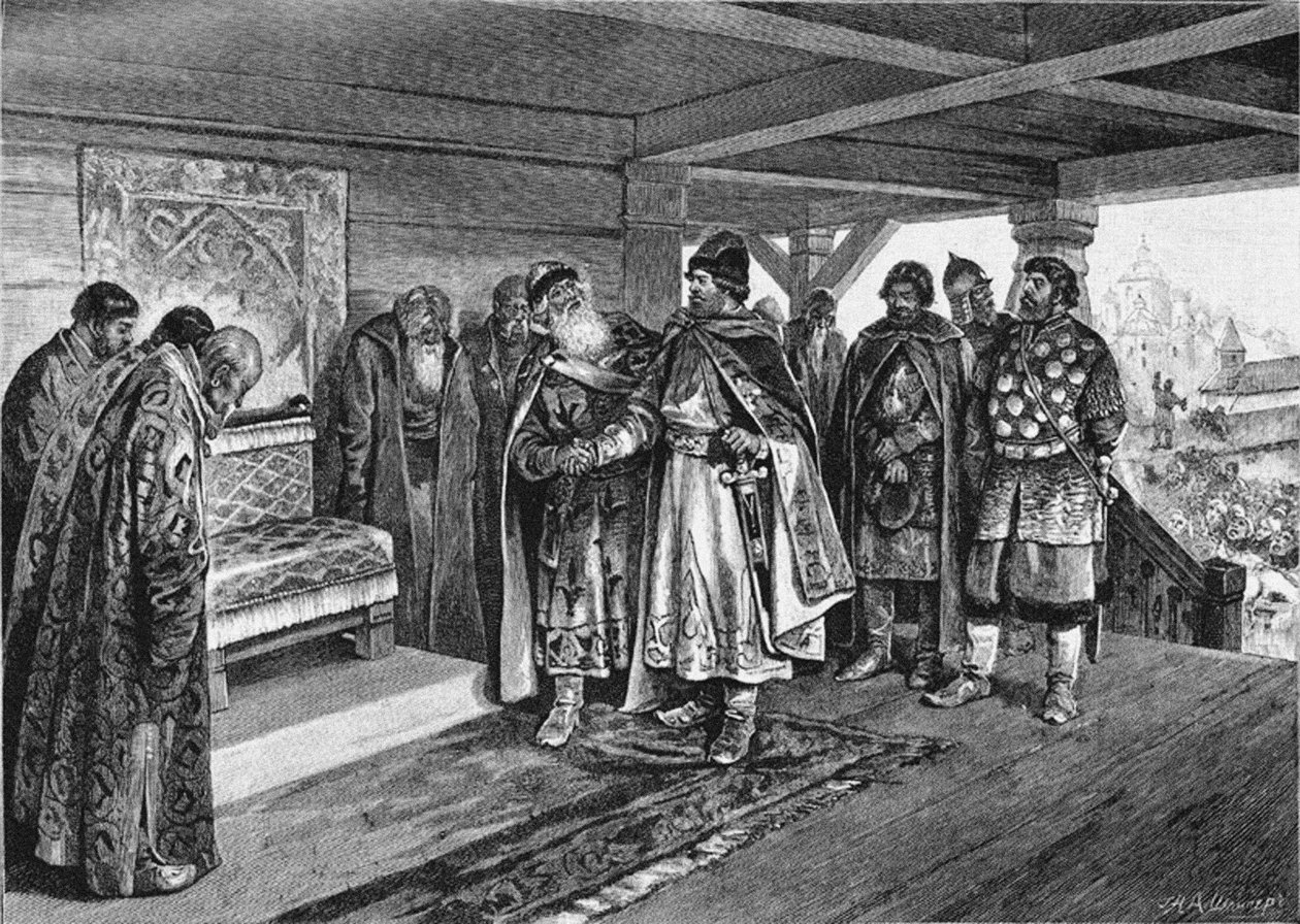 Iziaslav II Mstislavich و Viacheslav I Vladimirovich ، 1890 بواسطة Klavdiy Vasilievich Lebedev