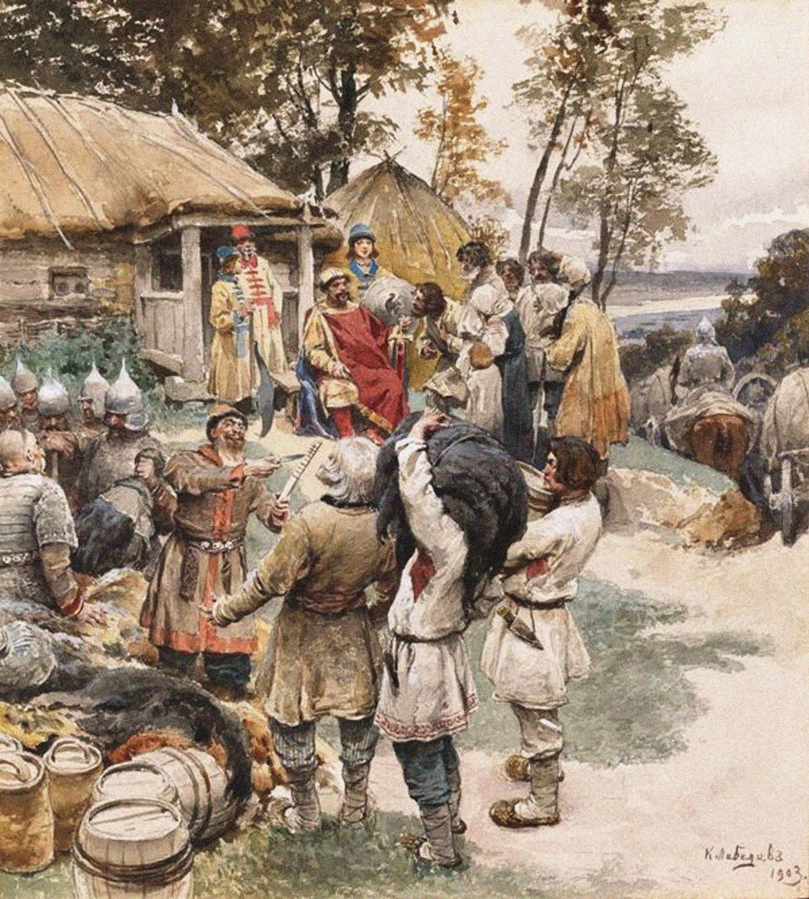 Poliudie جمع الجزية. إيغور من كييف بالضبط تحية من Drevlyans ، 1903 بواسطة Klavdiy Vasilievich Lebedev