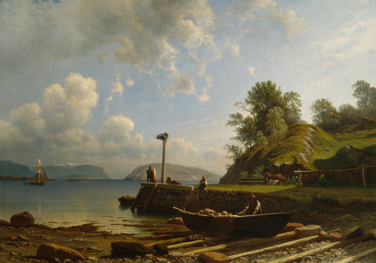 المناظر الطبيعية الساحلية مع المنازل بواسطة Knud Andreassen Baade