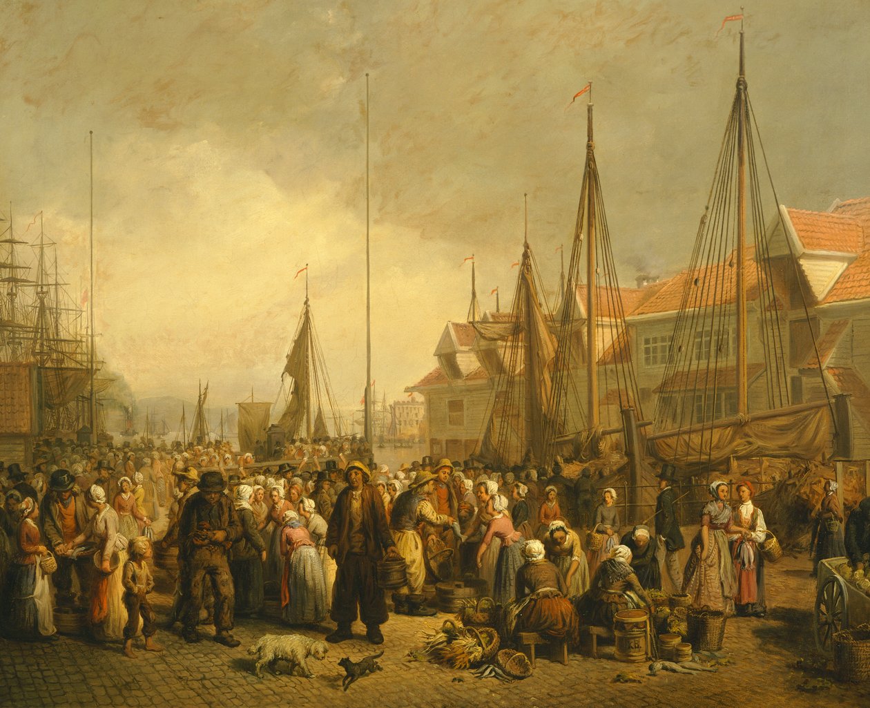 Fish market in Bergen by Knud Bergslien, Norway 19th century بواسطة كنود برجسلين