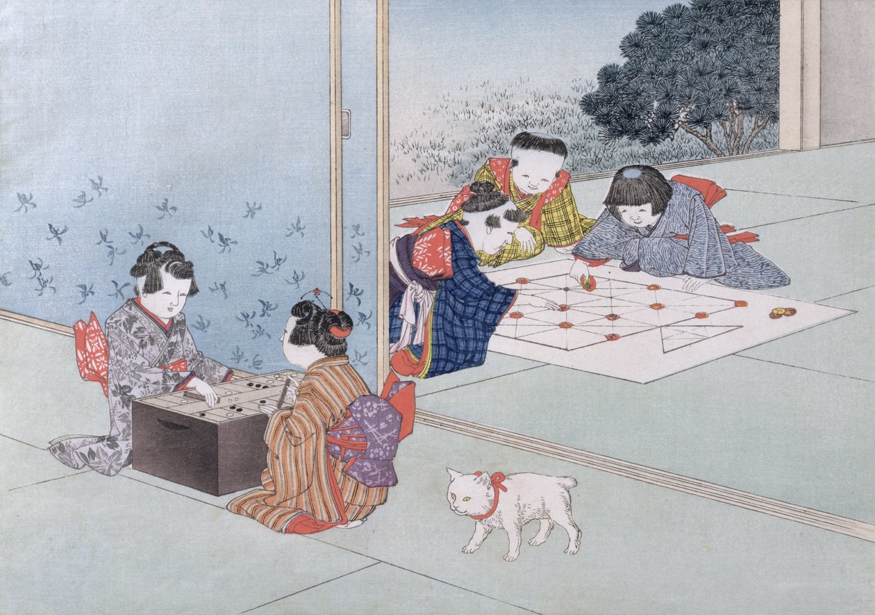 لعبة الطاولة و Musashi من سلسلة "ألعاب الأطفال" ، 1888 (قطع خشبية ملونة) بواسطة كوباياشي إيتاكو