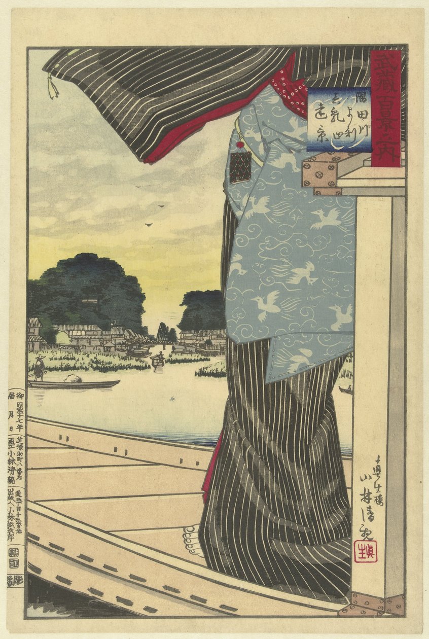 منظر لماتسوشياما من نهر سوميدا Sumidagawa yori Matsuchiyama no Enkei (العنوان على الكائن) مائة مشاهدة لولاية موساشي (عنوان المسلسل) موساشي هياكي نو أوتشي (عنوان المسلسل على الكائن) بواسطة كوباياشي كيوتشيكا