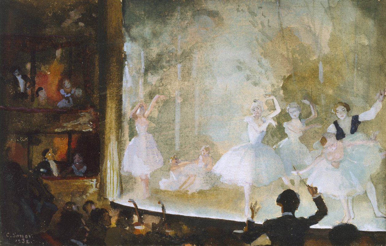الباليه الروسي ، الشانزليزيه: Les Sylphides ، 1932 (لون الجسم على الكتان) بواسطة كونستانتين أندرييفيتش سوموف