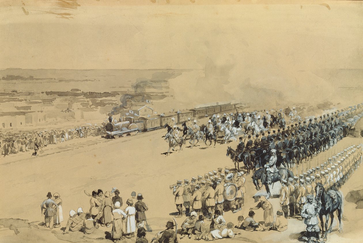 القطار الأول ، 1883 (مرحاض وجواش على الكرتون) بواسطة كونستانتين أبولونوفيتش سافيتسكي