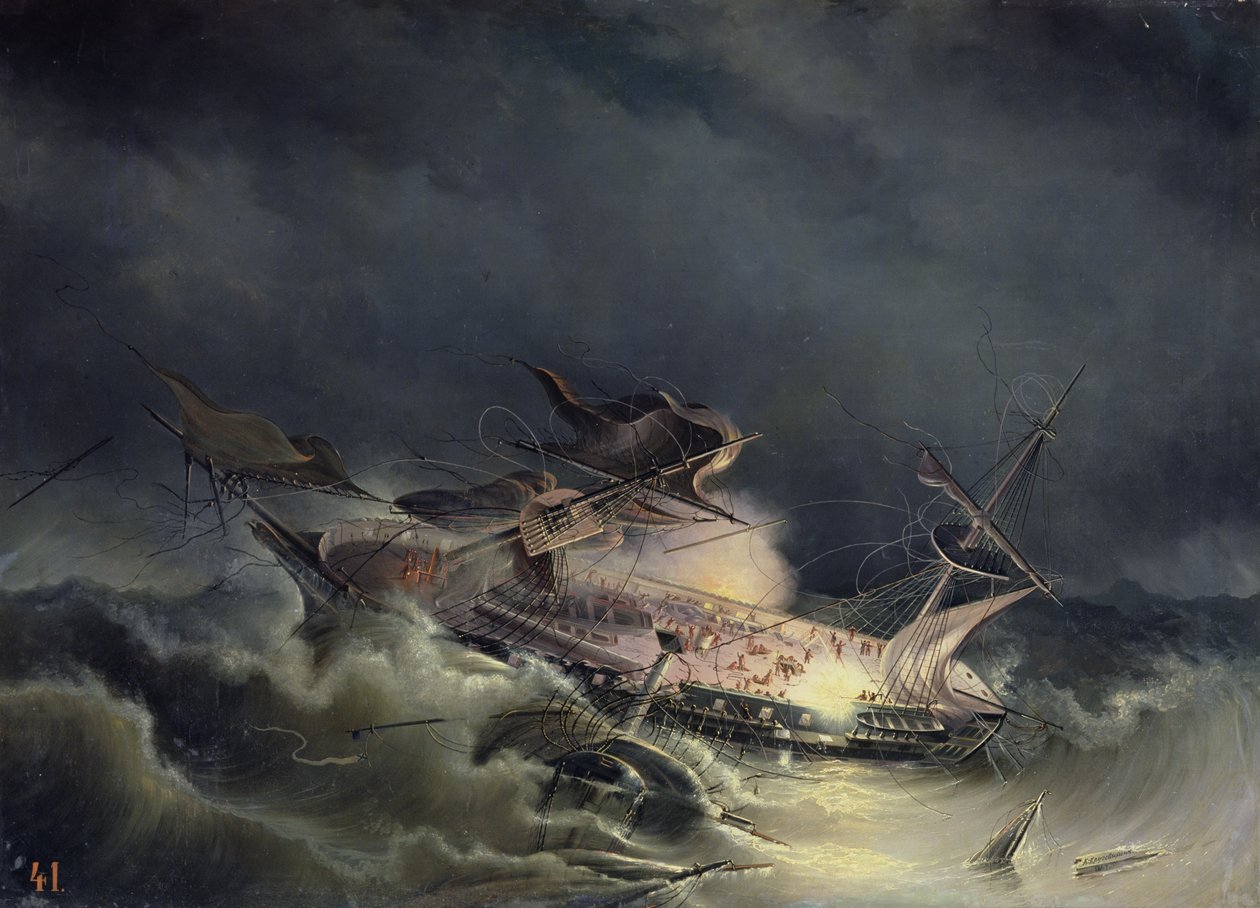 كارثة Liner Ingermanland في Shagerrake بالقرب من النرويج في 30 أغسطس 1842 ، 1843 بواسطة Konstantin Vassilyevich Krugovikhin