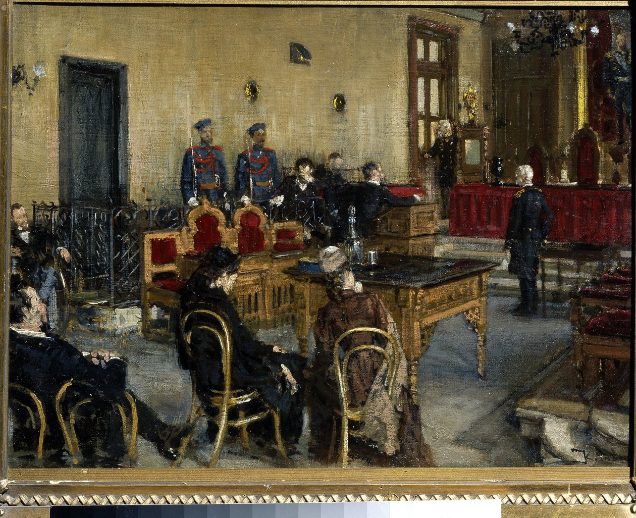 في انتظار الحكم. لوحة لكونستانتين أبولونوفيتش سافيتسكي (1844-1905) ، زيت على قماش بواسطة كونستانتين أبولونوفيتش سافيتسكي