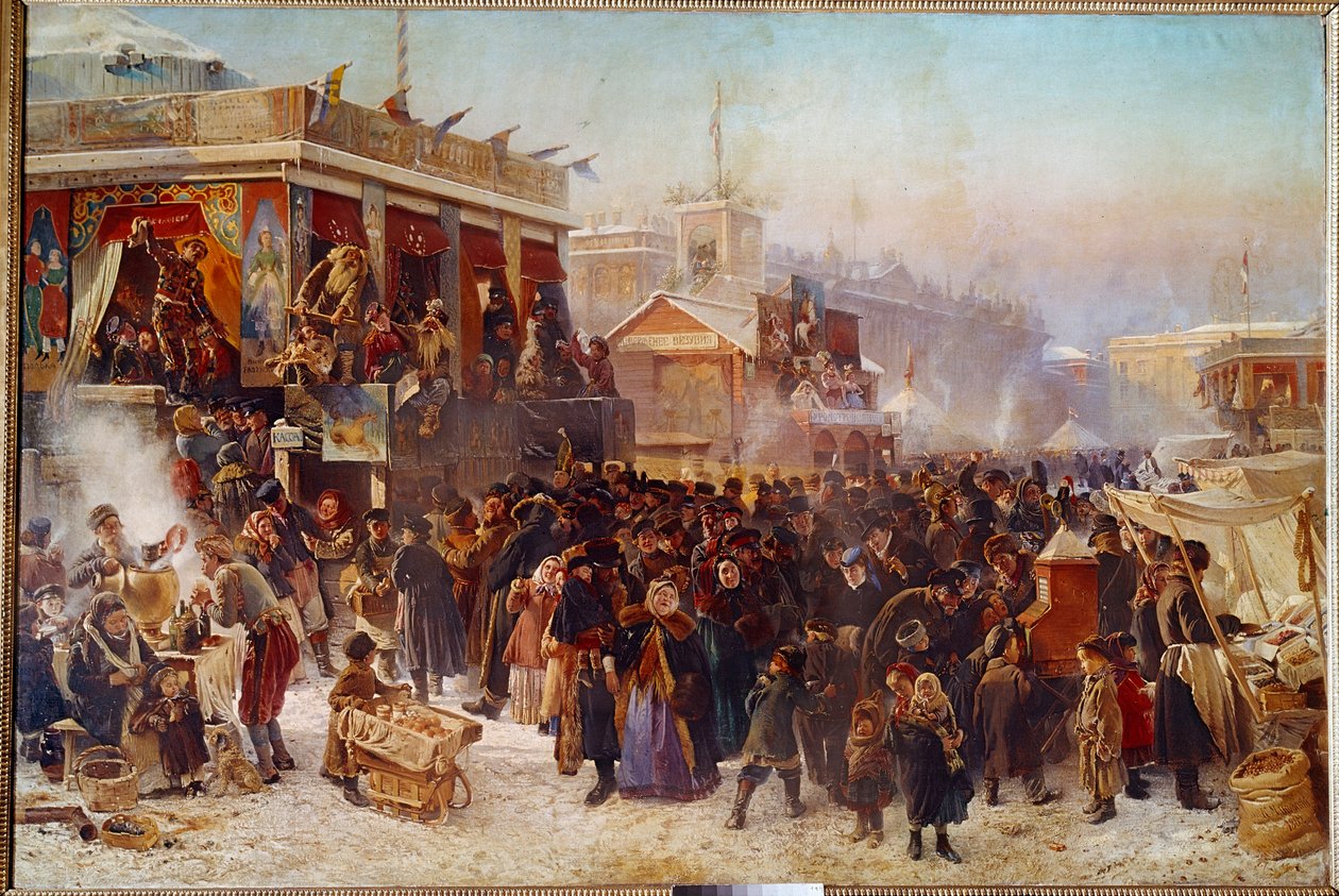 Balladins في ساحة Admiraut في عرض مسرحي شارع سانت بطرسبرغ. لوحة قسطنطين ماكوفسكي (ماكوفسكي) (1839-1915) (روسيا) 1869 موسكو ، معرض تريتياكوف بواسطة كونستانتين إيجوروفيتش ماكوفسكي