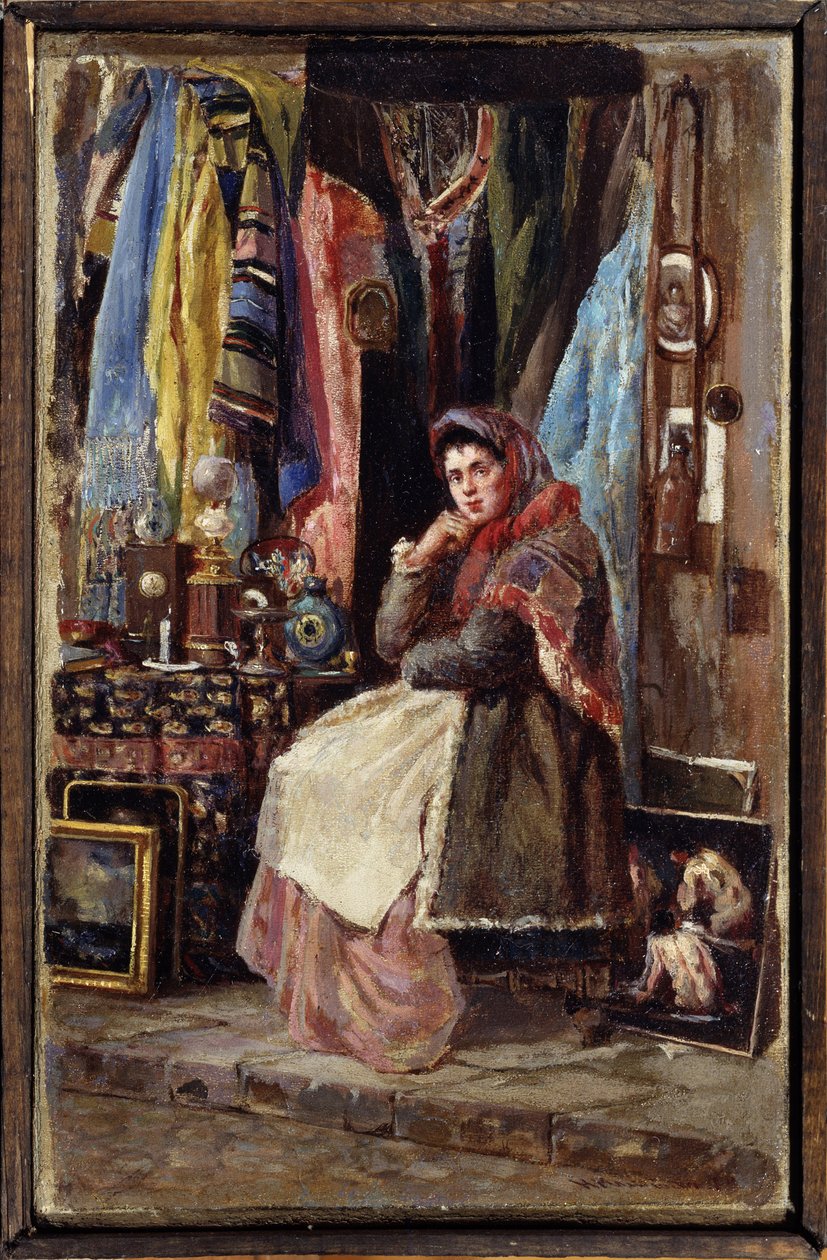 بوتيك دي كوريوزيتس (محل كيوريوسيتي). Peinture de Konstantin Yegorovich Makovsky (Constantin Makovski) (1839-1915) ، huile sur toile. الفن روسي 19e siecle. متحف إم توجانوف للفنون في أوسيتيا الشمالية ، فلاديكافكاز (فلاديكاوكازي) (روسي). بواسطة كونستانتين إيجوروفيتش ماكوفسكي