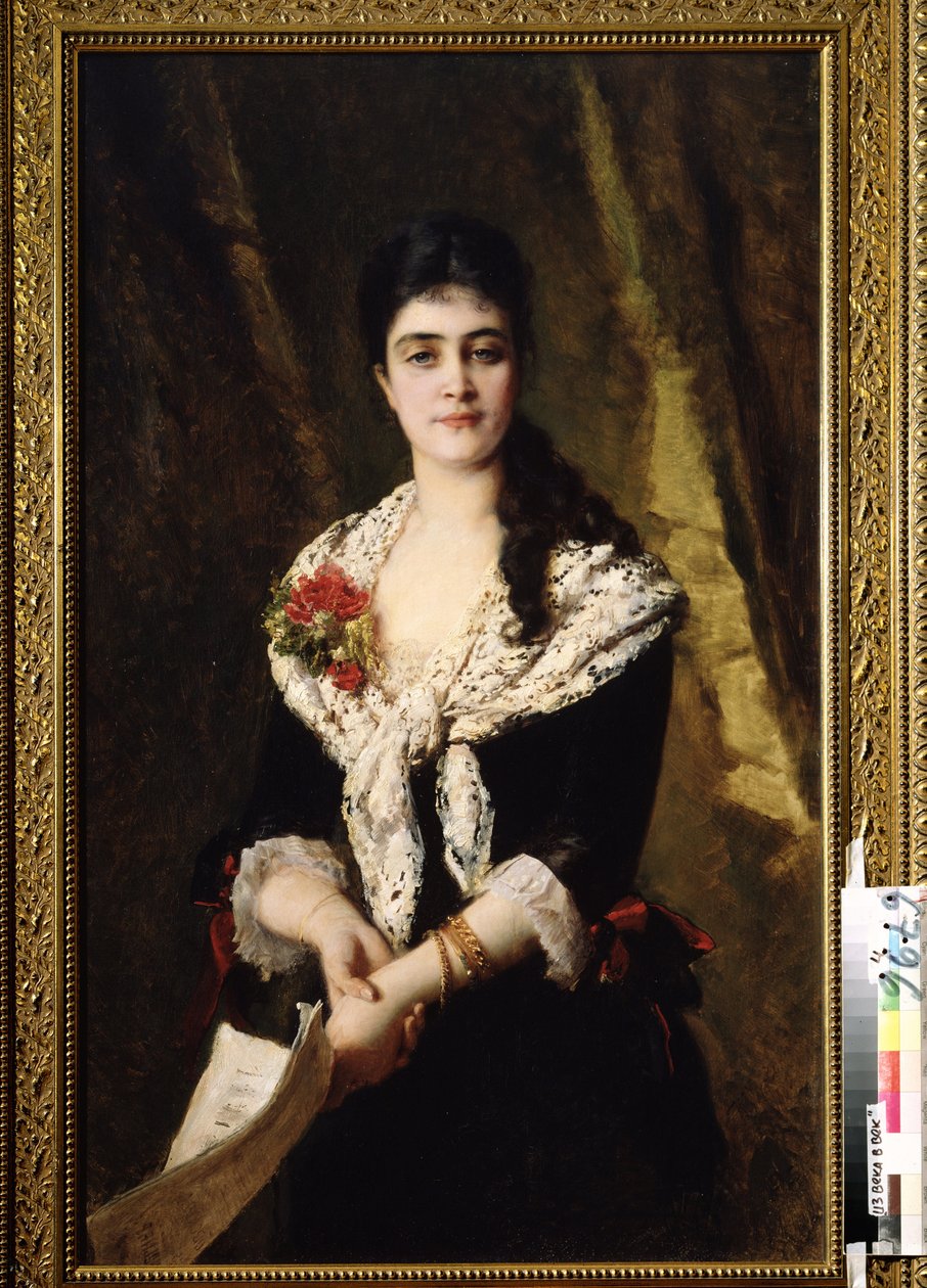 صورة للمغني A.Panaeva Kartseva لدور تاتيانا في أوبرا Eugene Oneguine بواسطة Piotr Tchaikovsky. (صورة للمغني A. Panaeva Kartseva في دور تاتيانا في أوبرا Eugene Onegin بقلم P. Tchaikovsky). لوحة لكونستانتين إيغوروفيتش بواسطة كونستانتين إيجوروفيتش ماكوفسكي