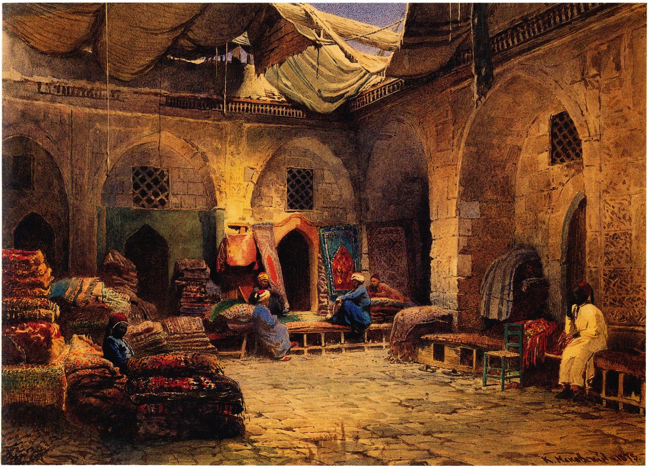 محل السجاد بالقاهرة 1875 بواسطة كونستانتين إيجوروفيتش ماكوفسكي