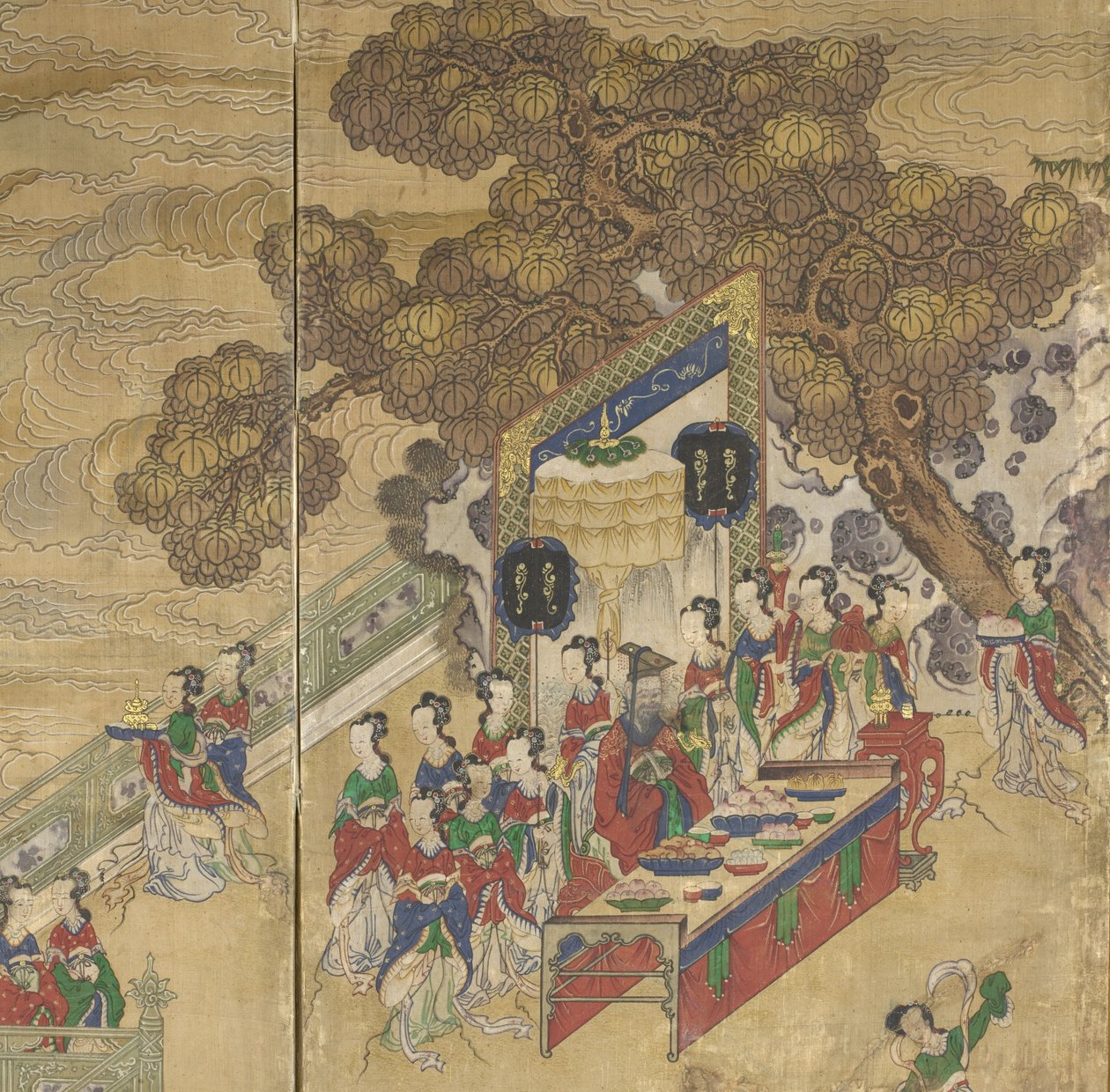 Dongwanggong ، التفاصيل من The Banquet of Seowangmo ، c.1800 (حبر ، لون وذهب على الحرير) بواسطة المدرسة الكورية