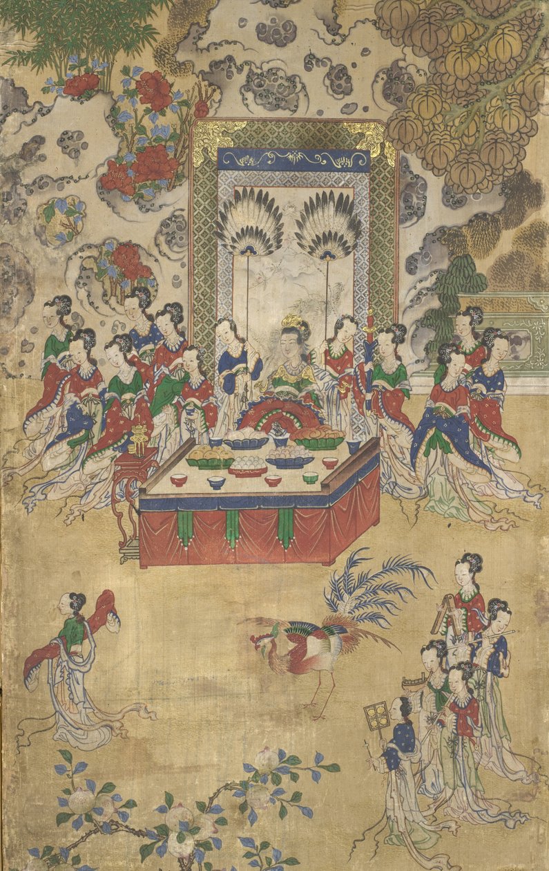Seowangmo ، التفاصيل من مأدبة Seowangmo ، c.1800 (حبر ، لون وذهب على الحرير) بواسطة المدرسة الكورية