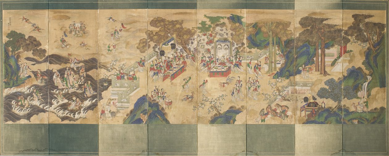 مأدبة Seowangmo ، c.1800 (حبر ، لون وذهب على الحرير) بواسطة المدرسة الكورية