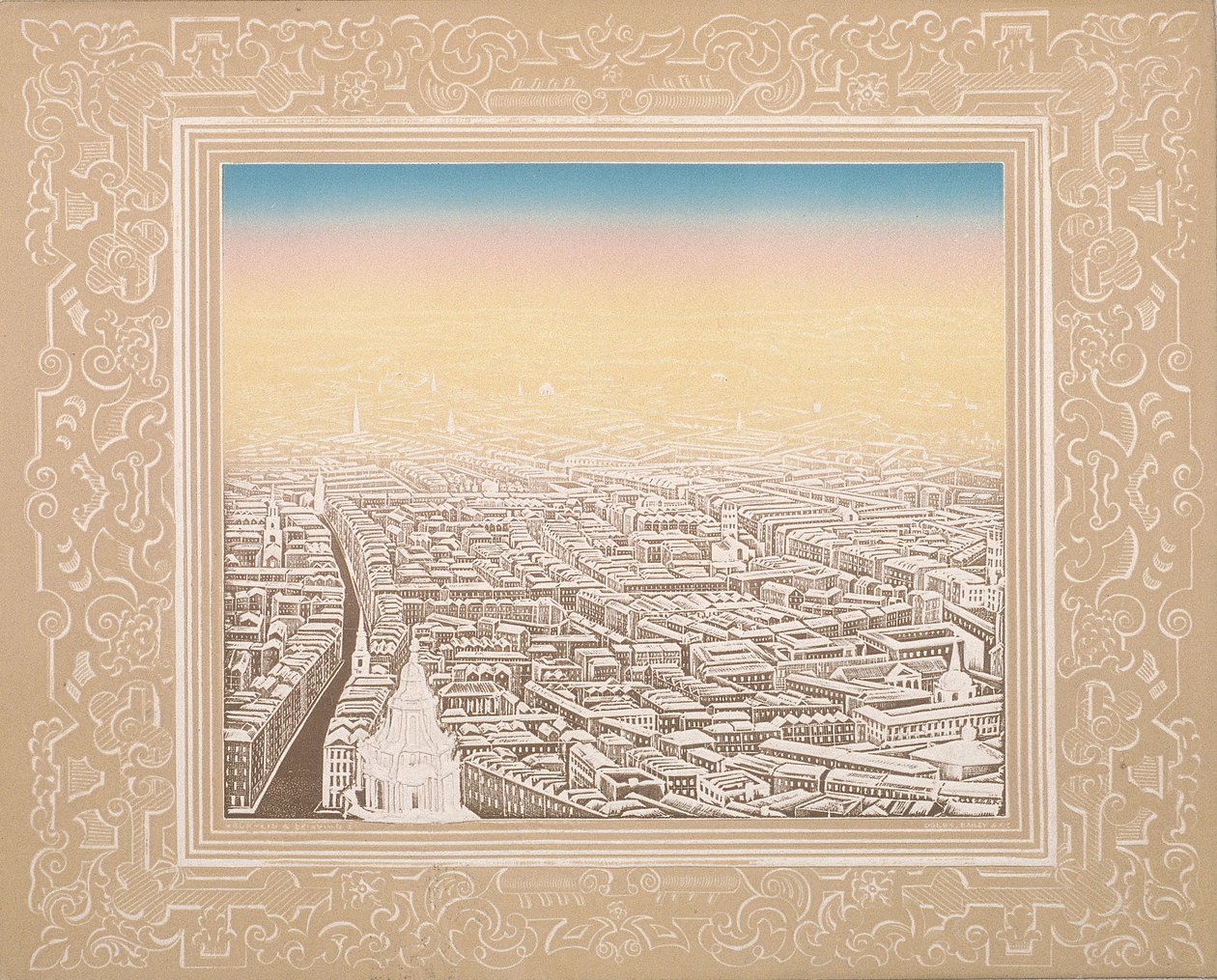 منظر جوي للندن محاط بإطار مزخرف ، c1845 بواسطة كرونهايم وشركاه