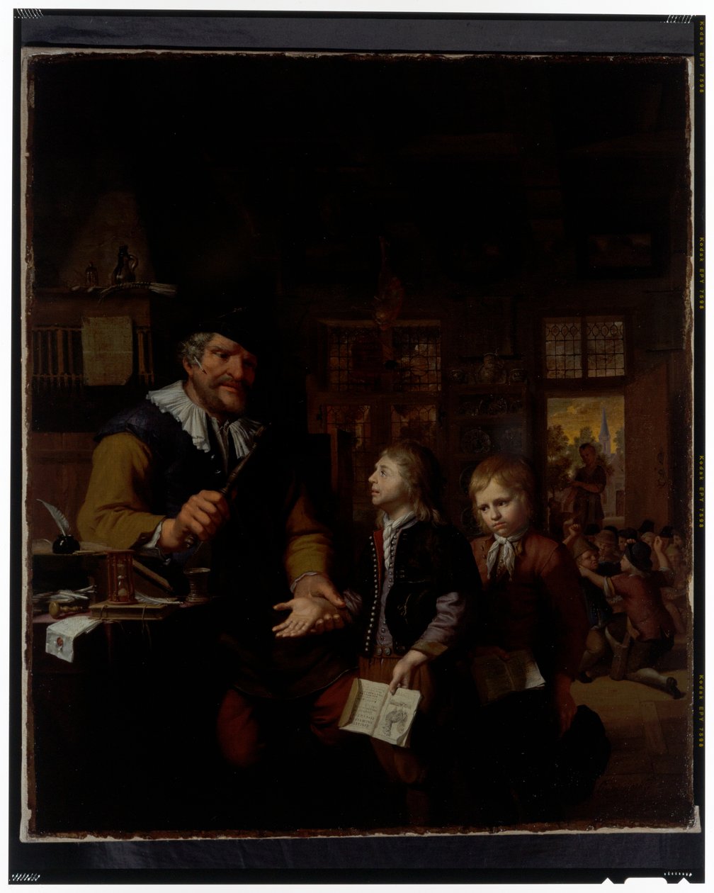 مدير مدرسة يؤدب صبيين بواسطة Krzyztof (1659 1729) Lubieniecki
