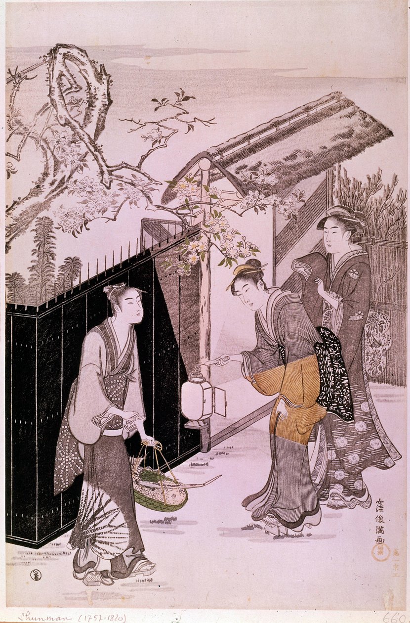 العودة من أمسية شعرية في الربيع ، مطبوعة يابانية لشونمان كوبو (1757-1820). باريس ، متحف Guimet ، المتحف الوطني للفنون الآسيوية بواسطة كوبو شومان