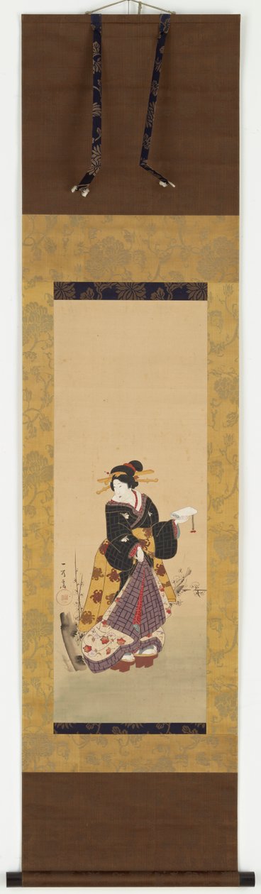 Oiran يقف بجانب شجرة برقوق ، منتصف القرن التاسع عشر. بواسطة كونيوكي أوتاغاوا