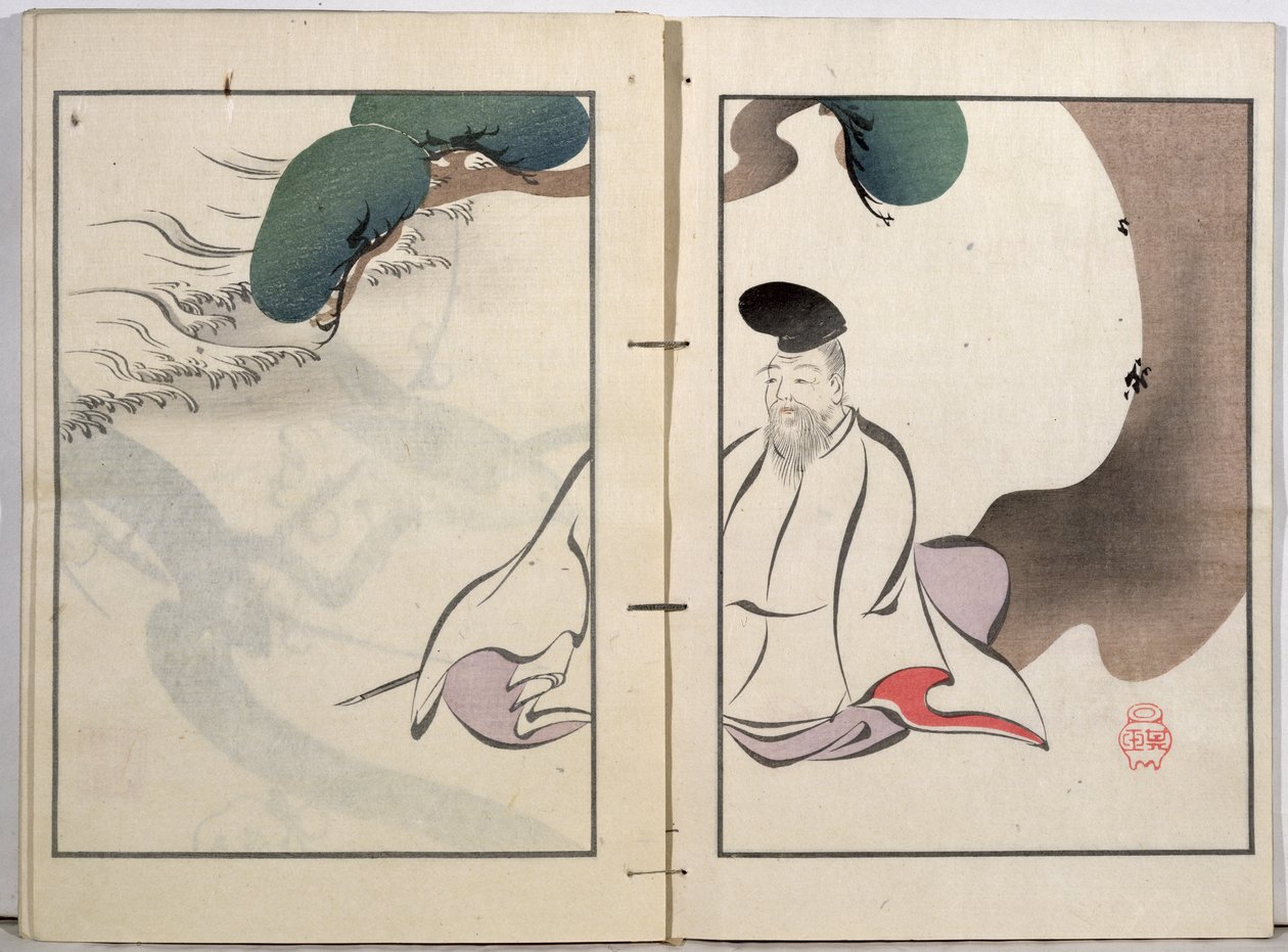 رجل عجوز يتأمل ، من مجموعة من الأعمال الفنية التي نشرها Kobyashi Bunscichi في عام 1901 (طبعة خشبية ملونة) بواسطة كوروكاوا ياسوسادا كيغيوكو