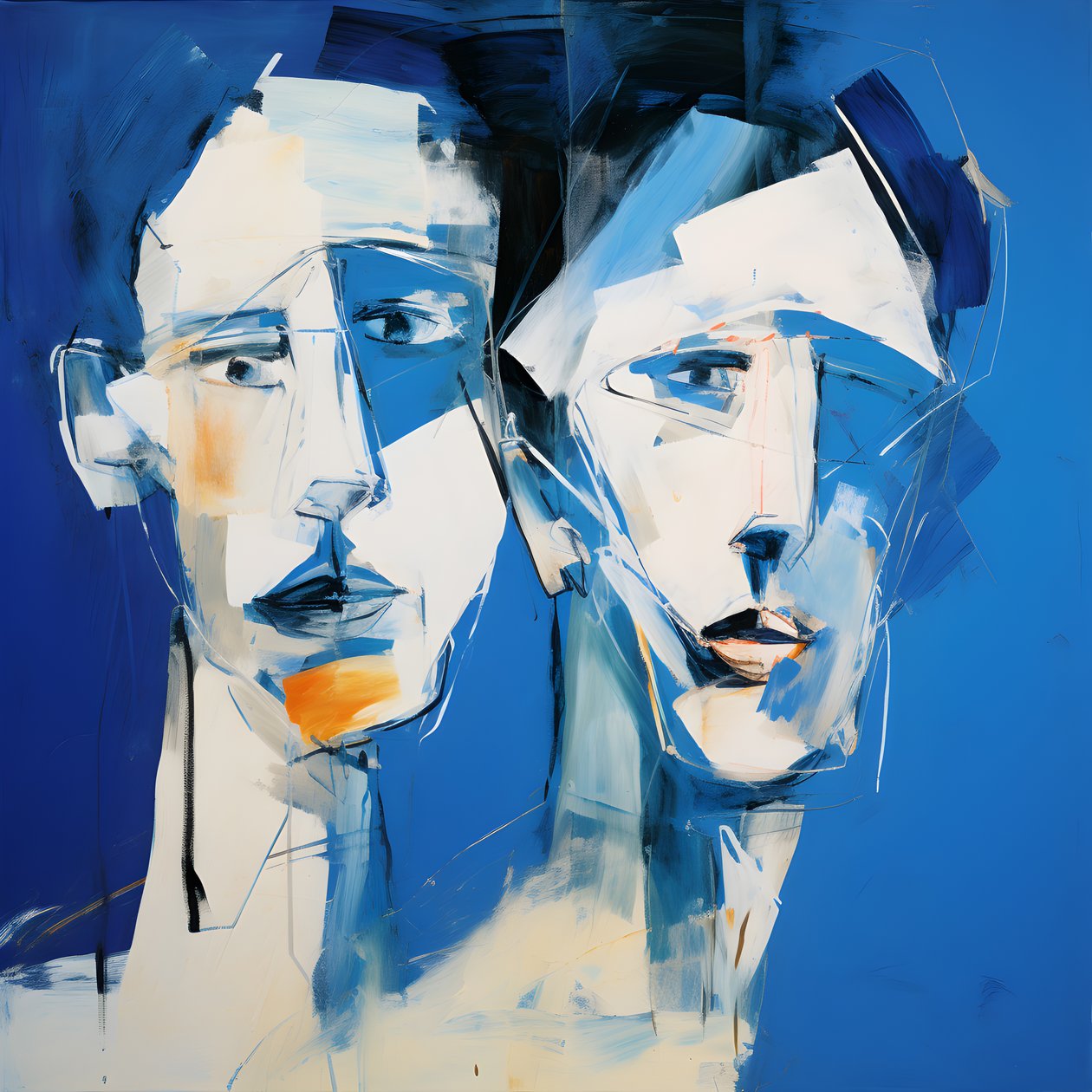 رسم رأسين على خلفية زرقاء 3 بواسطة كيرت هيبك