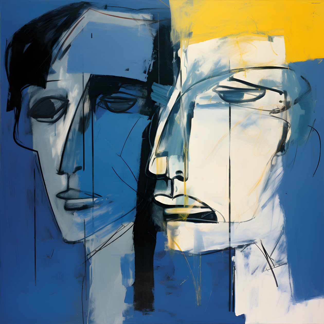 رسم رأسين على خلفية زرقاء 4 بواسطة كيرت هيبك