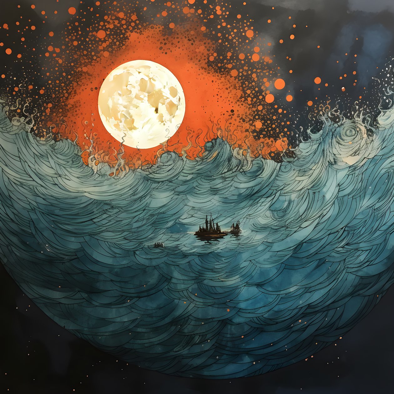 انزلق قاربان بصمت عبر المياه الداكنة باتجاه Charybdis الدوامة، وكان البدر هو الضوء الوحيد في عالم بحر الشمال الفارغ. 1 بواسطة كيرت هيبك