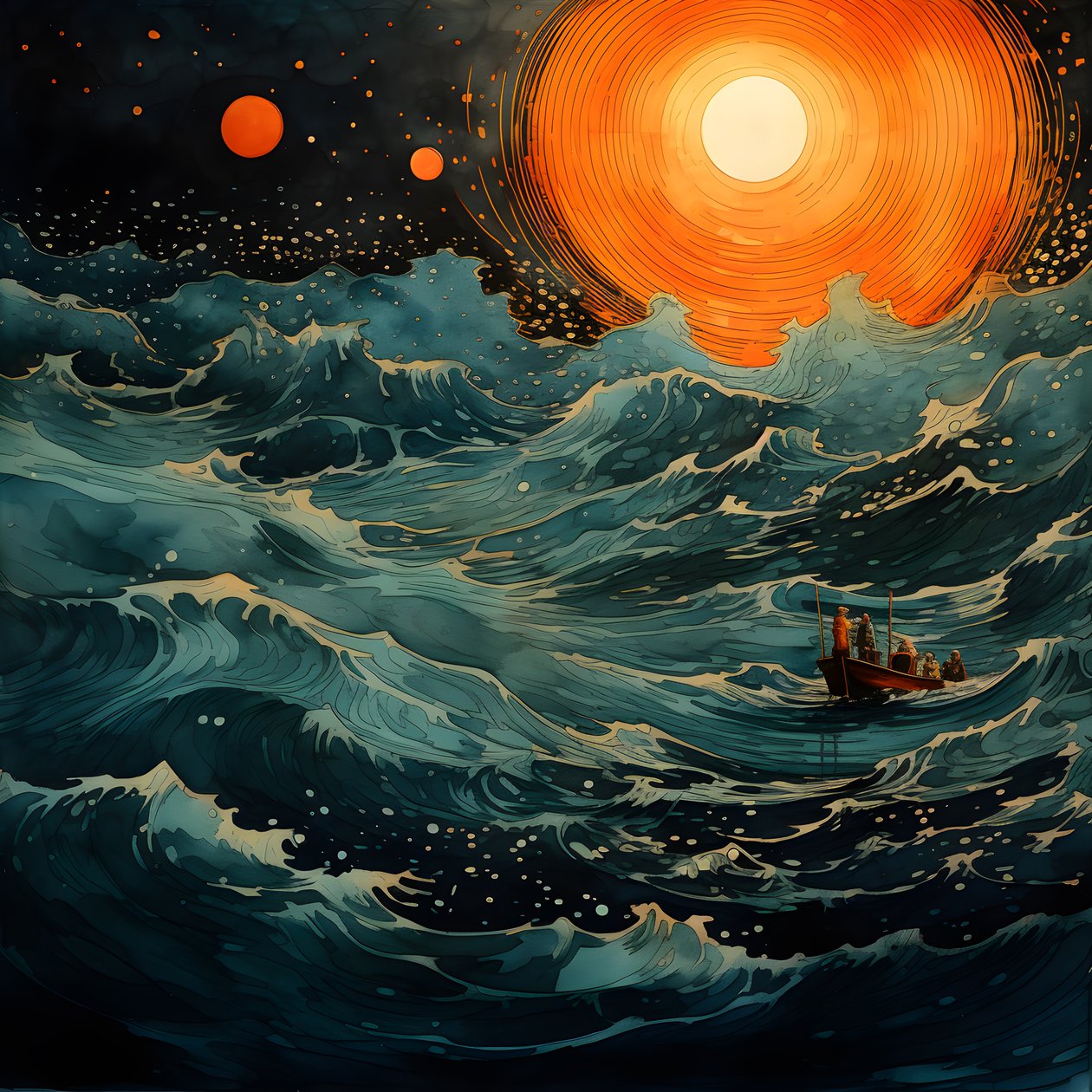 انزلق قاربان بصمت عبر المياه الداكنة باتجاه Charybdis الدوامة، وكان البدر هو الضوء الوحيد في عالم بحر الشمال الفارغ. 3 بواسطة كيرت هيبك